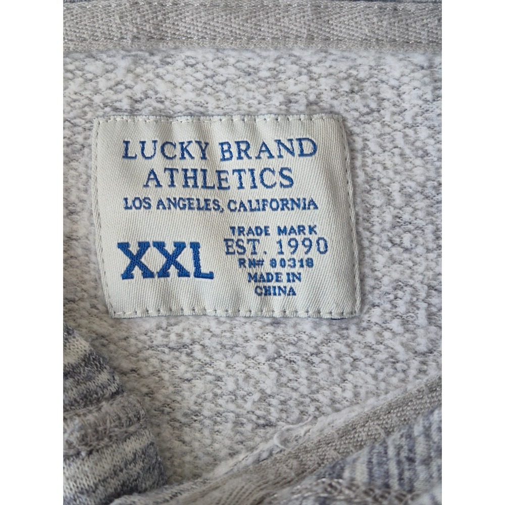 Lucky Brand Athletics Hoodie Mens XXL Gray Henley Pullover Fleece Sweatshirt - Picture 3 of 7
